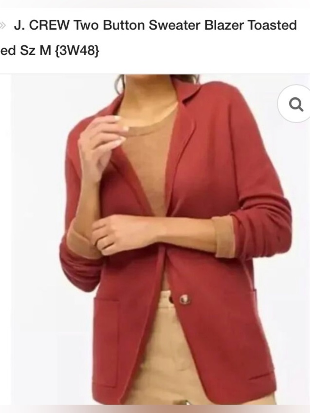 J. Crew Toasted Red Sweater Blazer size S, two buttons, two pockets, 100% cotton